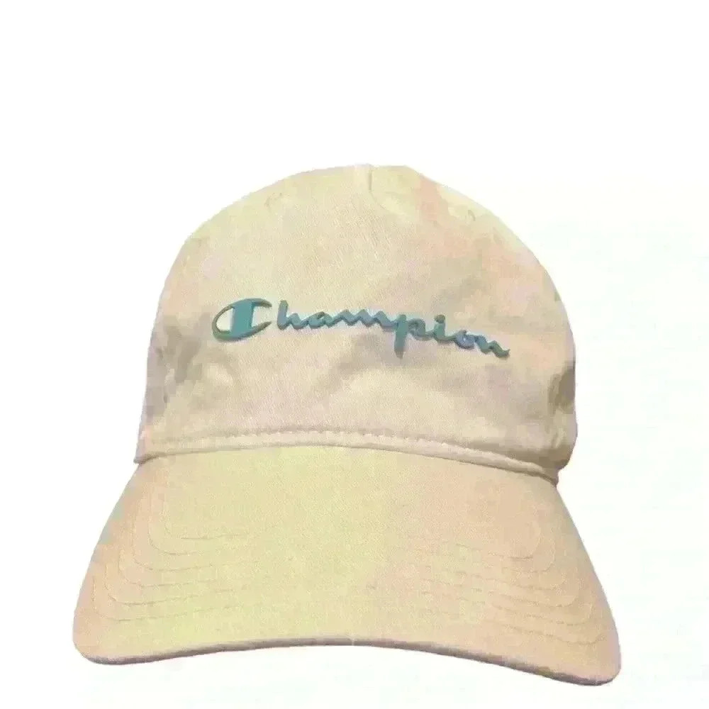 Champion Script Logo Hat Adjustable One Size White/Cream Baseball Cap Unisex